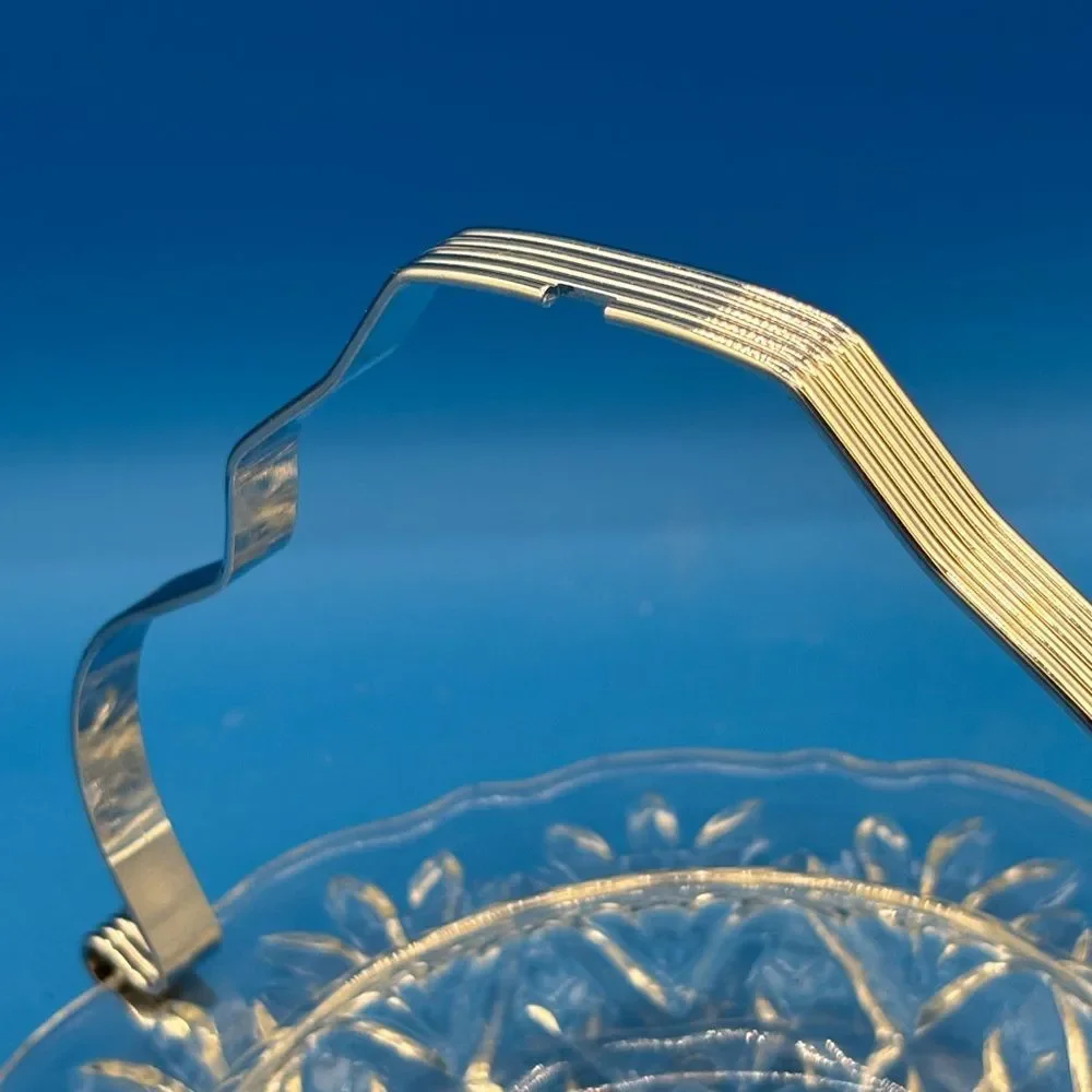 Vintage Sheffield Appetizer Seafood Dish with Handle Clear Cut Glass Silver